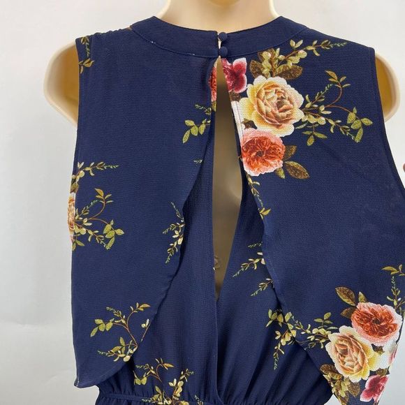 Umgee Womens Sz M Navy Blue Floral Sleeveless Open Back Romper - Picture 5 of 6